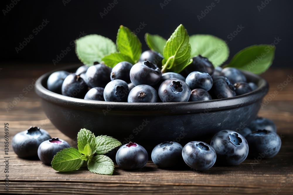 A high-quality mockup featuring fresh blueberries arranged on a rustic wooden table A high-quality mockup featuring fresh blueberries arranged on a rustic wooden table