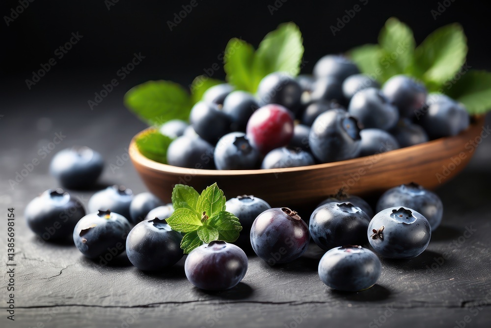 A high-quality mockup featuring fresh blueberries arranged on a rustic wooden table A high-quality mockup featuring fresh blueberries arranged on a rustic wooden table