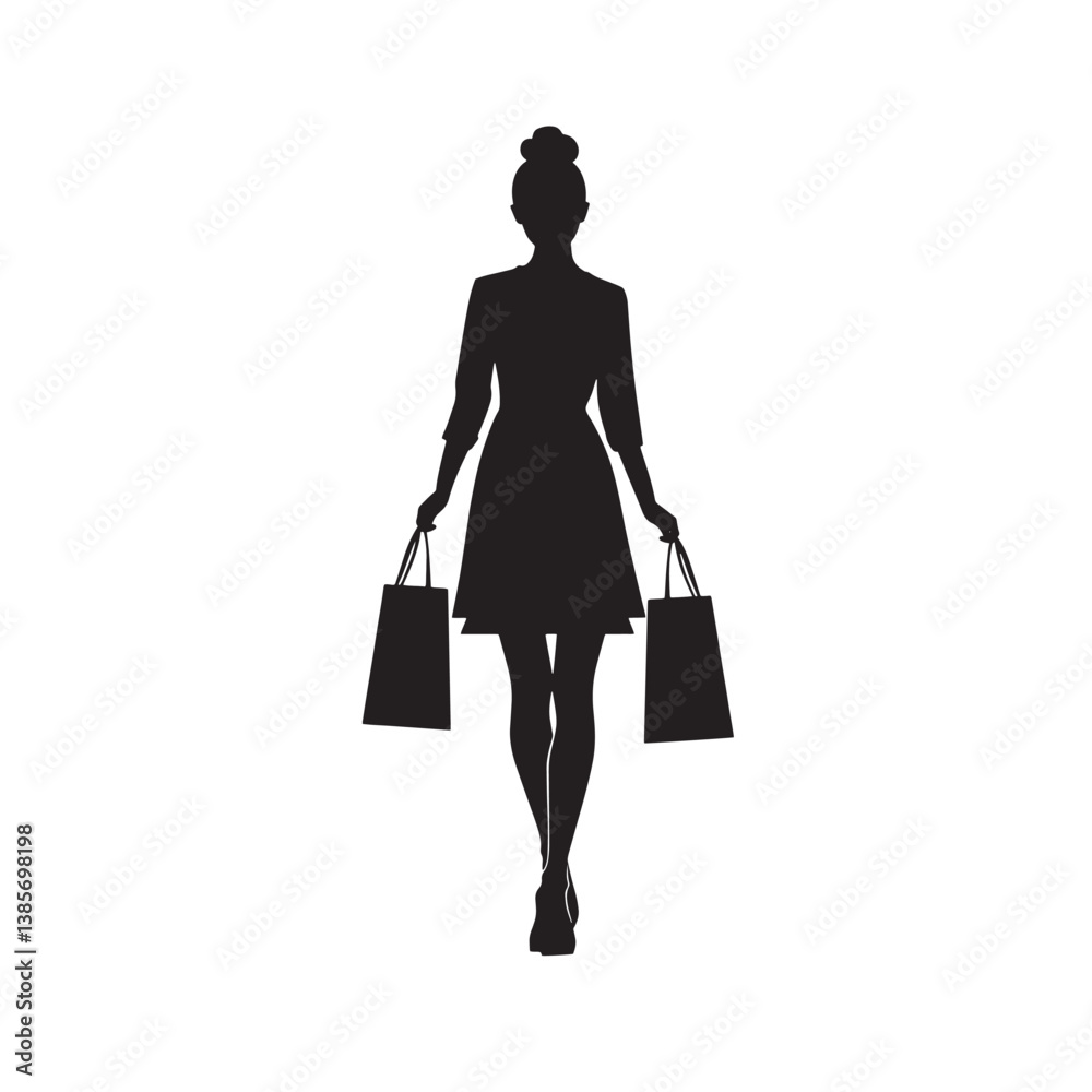 Black silhouette of a fashion woman walking with shopping bags Black silhouette of a fashion woman walking with shopping bags