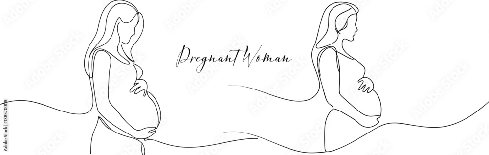 © Lovitamoto - Continuous One Line Drawing Illustration Of Pregnant Woman With Baby Bumb Minimal Icon Concept Editable Stroke