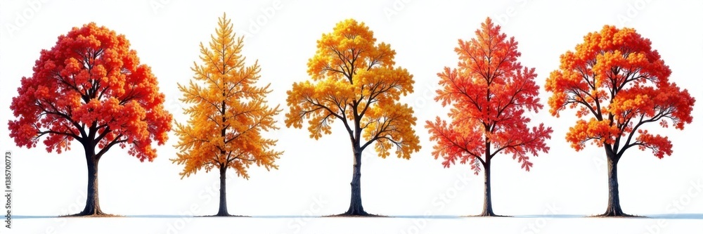 Naklejka premium High-resolution collection of tree branches against white background, Nature, Green, White Background