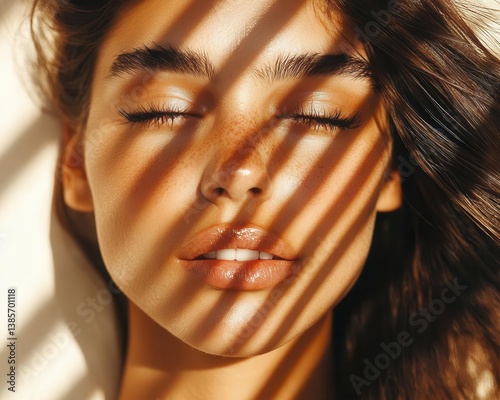Flushed cheeks with soft rosy hues glowing under sunlight, casual outdoor setting, freshfaced, playful and youthful