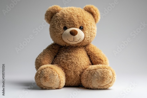 Cute fluffy teddy bear with a smile on neutral background
