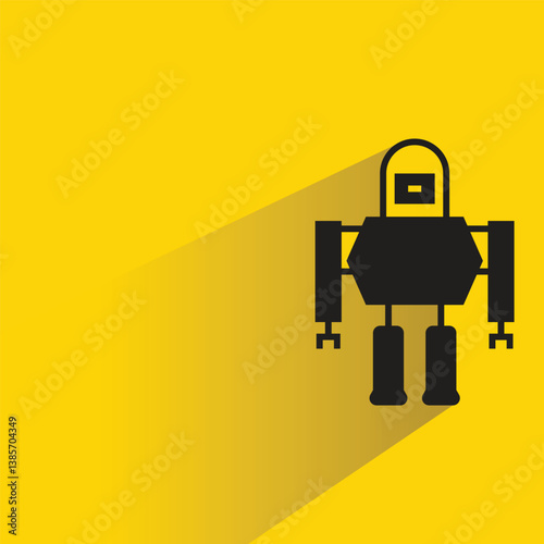 cartoon robot avatar with shadow on yellow background