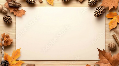 A rustic border with autumn leaves, pinecones, and wooden accents, perfect for fall event invitations, seasonal restaurant menus, or rustic home decor designs.