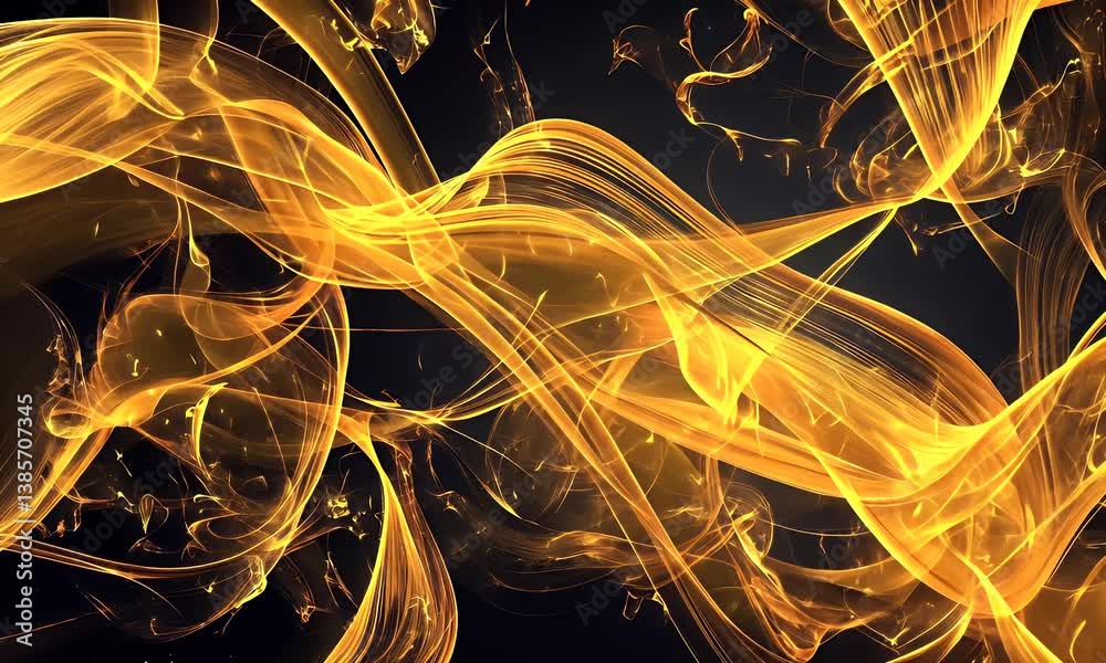 Dynamic Flowing Golden Light Waves Creating an Abstract Art Background with Smooth Motion Effects