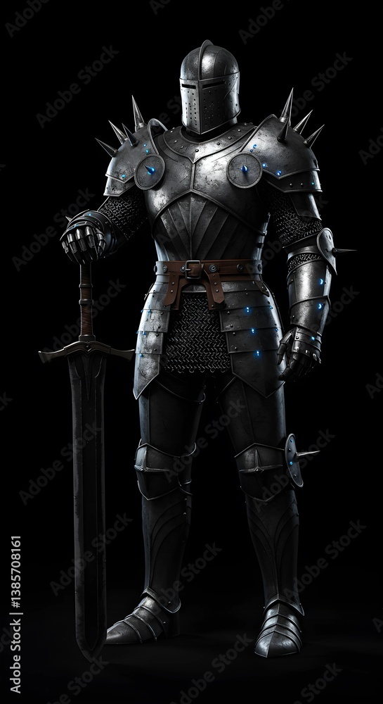 Action figure warrior with cool armor isolated black background Action figure warrior with cool armor isolated black background