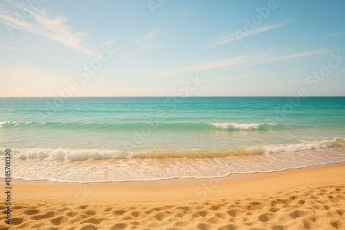 Calm Waves Gently Lapping Against a Sandy Beach at Sunset in a Tropical Paradise