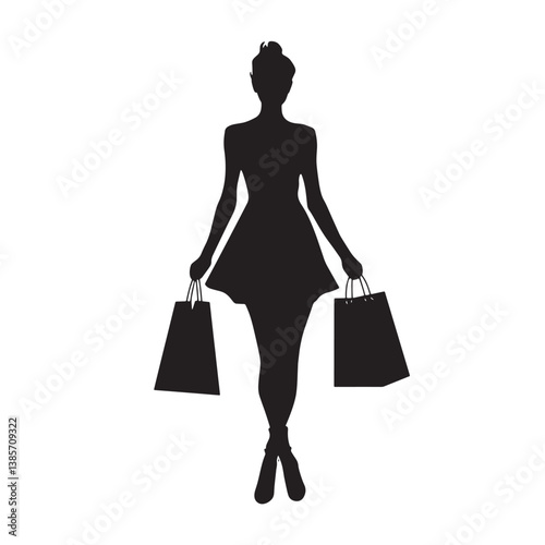 Fashionable woman silhouette holding shopping bags, a happy customer after a retail purchase