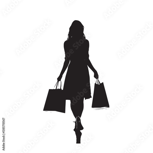 Silhouettes of fashion women with shopping bags depict the joy of retail purchase and a shopaholic lifestyle