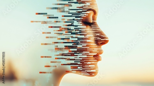 Digital transformation of identity futuristic landscape art concept abstract environment profile view