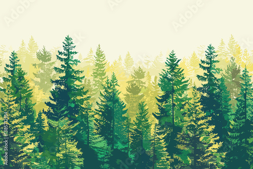 vectorized forest tree line using many types of green tree