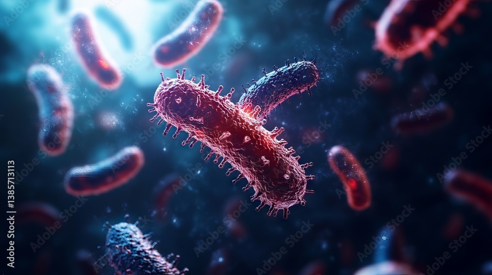 Naklejka premium Microscopic Viruses in Neon Light