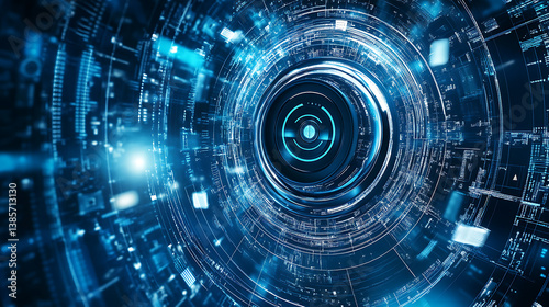 Fototapeta Naklejka Na Ścianę i Meble -  An AI powered system enhancing security camera monitoring by analyzing real time video feeds and motion detection, futuristic AI-driven security platform, Security technology style