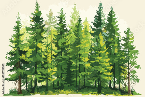 vectorized forest tree line using many types of green tree