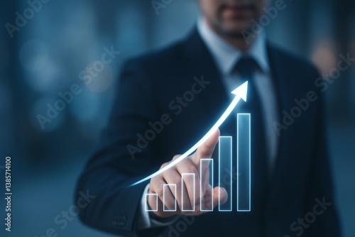 Business Professional Analyzing Growth Trends With Digital Charts in a Modern...