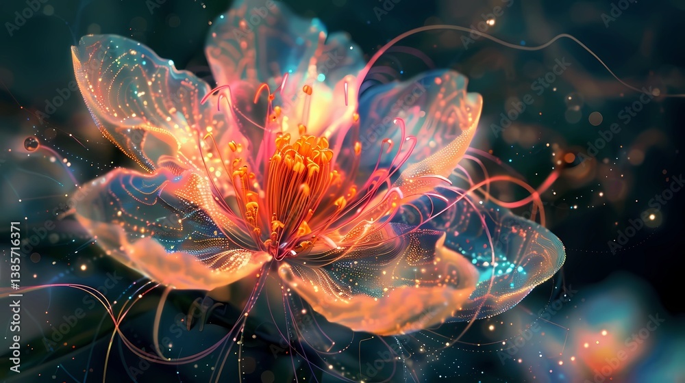 A flower made of neural network digital texture, Generative AI illustrations.
