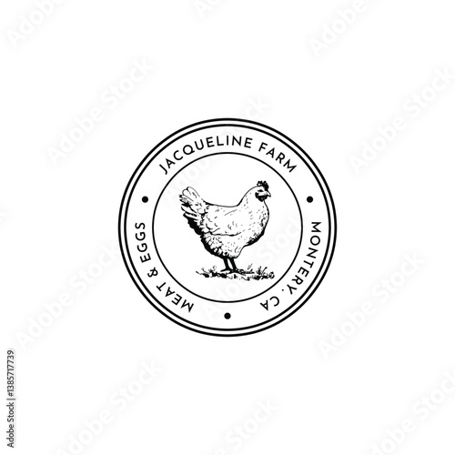 Black and White Vintage Chicken Farm Logo