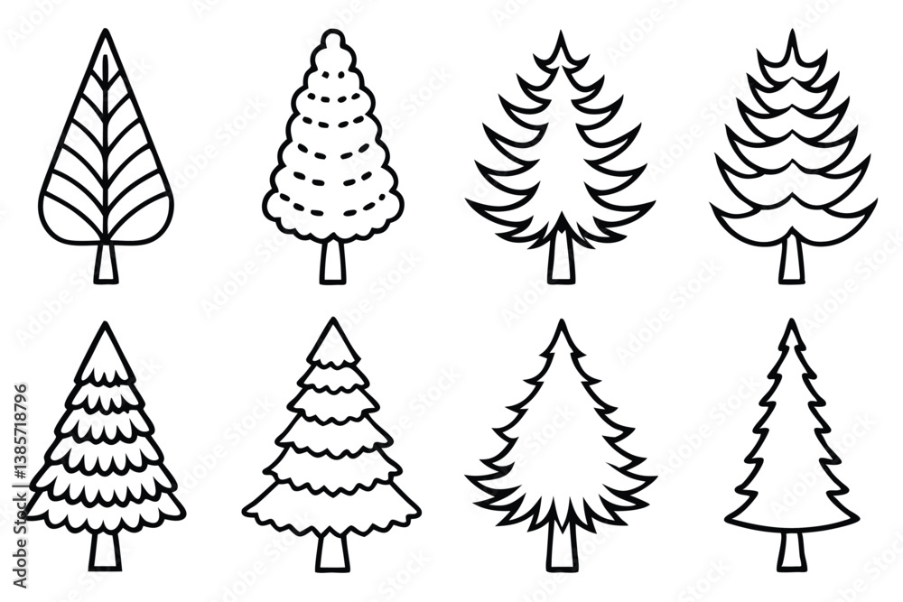 Obraz premium Evergreen Trees Line Art Detailed Sketch for Nature Illustration 