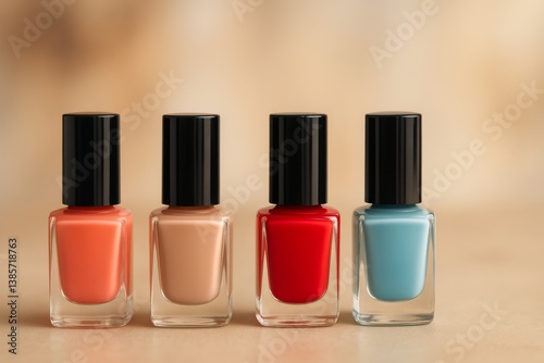 Colorful Nail Polish Bottles Arranged on a Surface in a Soft Light