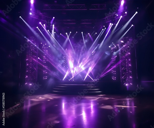 Purple Dynamic Stage with Laser Beams and LED Lighting Entertainment show Stage