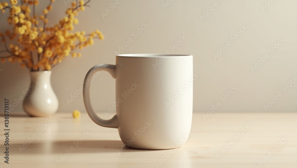 A blank ceramic mug mockup with no logo or print A blank ceramic mug mockup with no logo or print