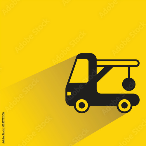 wrecking ball truck icon with shadow on yellow background