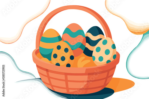 Colorful easter basket with decorated eggs for spring celebration themes