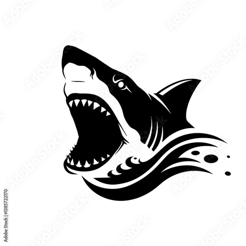 An Abstract Representation of a Great White Shark’S Head With Its Mouth Wide Open, Showcasing Sharp Teeth_transparent