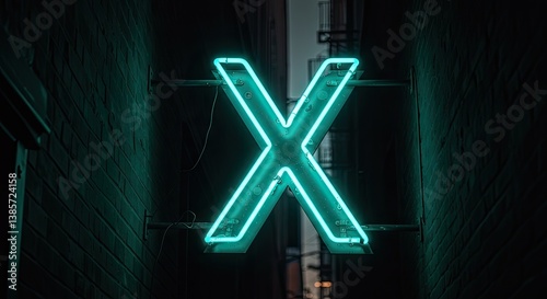 Neon X Sign in Dark Alleyway