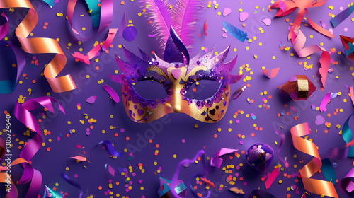 Purple Carnival Mask: Festive Celebration, Party Decorations, Mardi Gras, Venetian Ball
