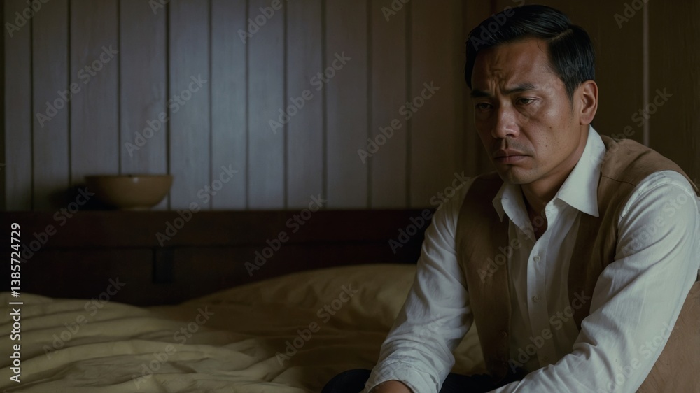 Contemplative Asian Man Reflecting on Life's Challenges Contemplative Asian Man Reflecting on Life's Challenges