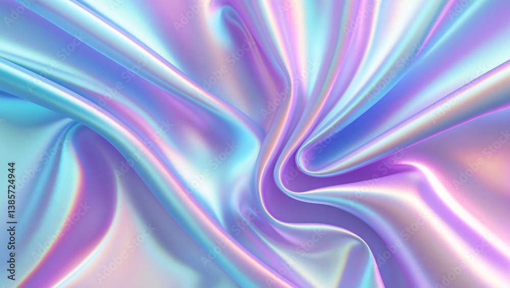 Fototapeta premium Abstract Light Purple Blue Gradient Hologram Flowing Wavy Silk Flowing Curtain Drape Fabric Texture Background