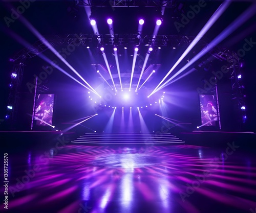 Purple Dynamic Stage with Laser Beams and LED Lighting Entertainment show Stage