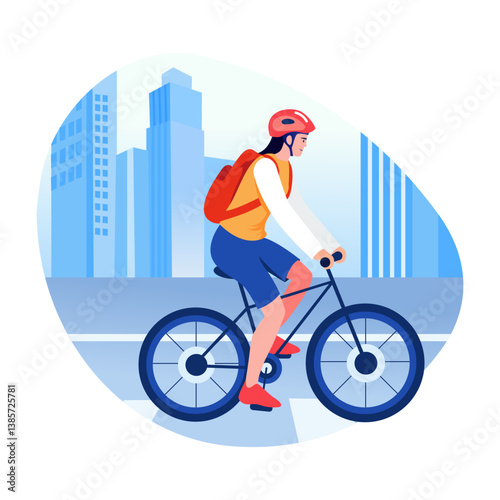 A flat style illustration of a character enjoying cycling on a road