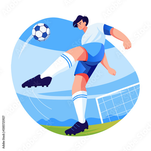 Flat style illustration of a character playing football