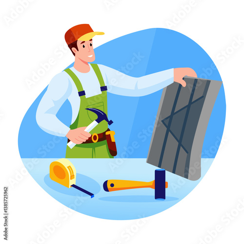 A flat style illustration of a handyman character