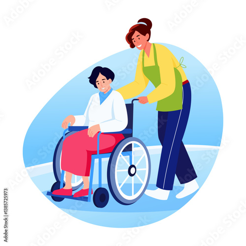A character helping elderly character, flat style illustration