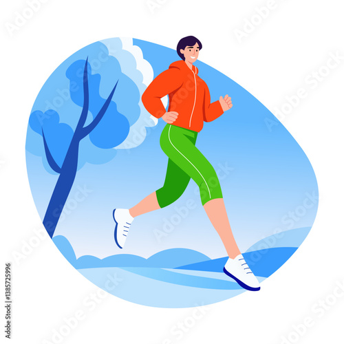 A flat style illustration of a jogging character