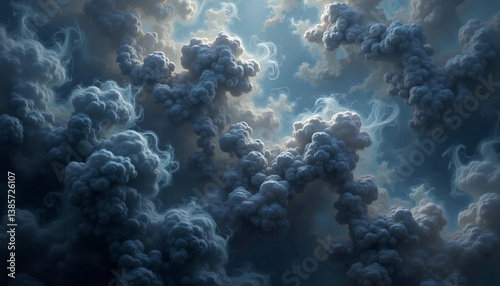 Dark dramatic clouds in surreal style with blue backlight, background