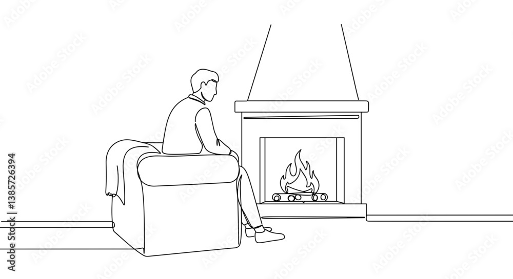 Man Relaxing by the Fireplace in a Cozy Living Room