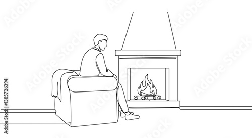 Obraz na płótnie Man Relaxing by the Fireplace in a Cozy Living Room w salonie