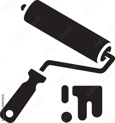 black paint roller vector illustration, paint roller silhouette vector, paint roller vector