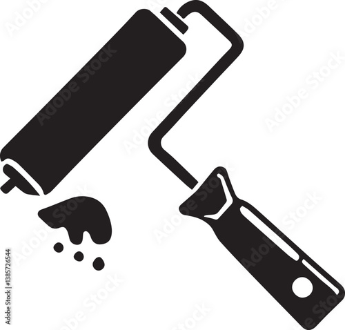 black paint roller vector illustration, paint roller silhouette vector, paint roller vector