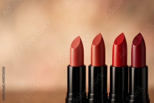 Vibrant Selection of Lipsticks Displayed on a Neutral Background in a Beauty ...