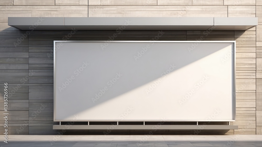 A blank wall-mounted billboard on the side of a modern store
