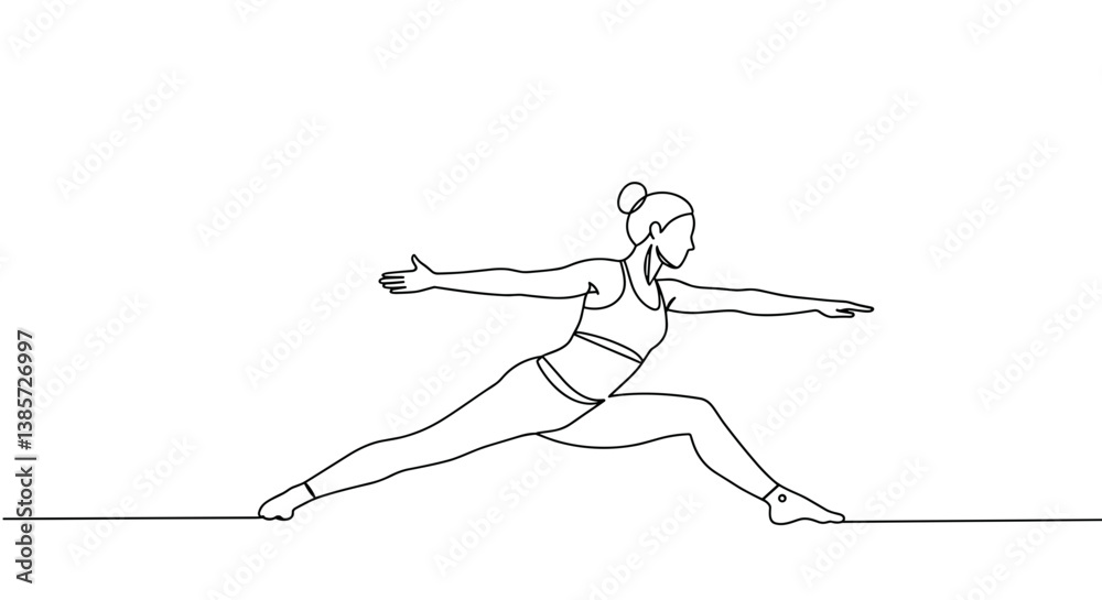Fototapeta premium One-Line Art of a Woman Practicing Yoga Pose 