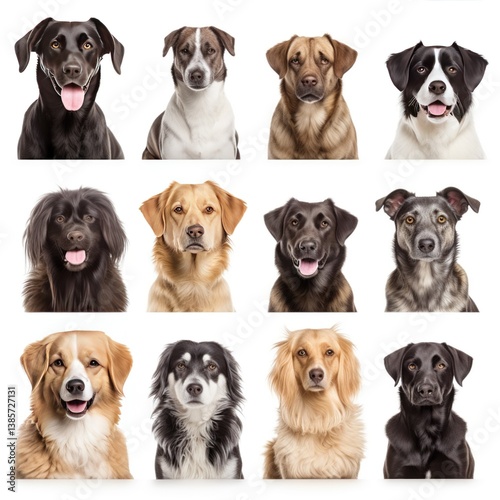 Diverse group of fifteen small dogs sitting closely together, displaying unique breed features against clean white background