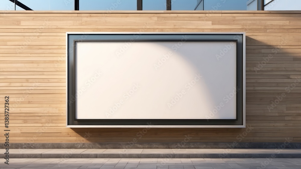 A blank wall-mounted billboard on the side of a modern store