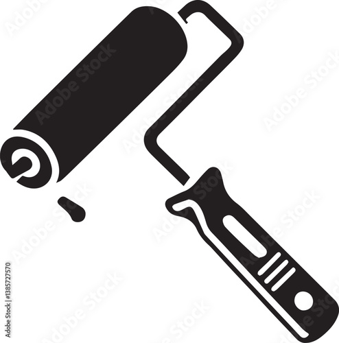 black paint roller vector illustration, paint roller silhouette vector, paint roller vector